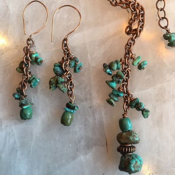 COPPER N Turquoise Necklace & Dangle Drops! - Picture 1 of 9